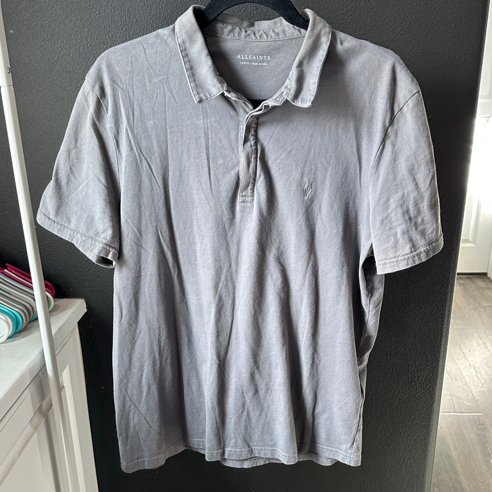 All Saints Men's Polo in Charcoal